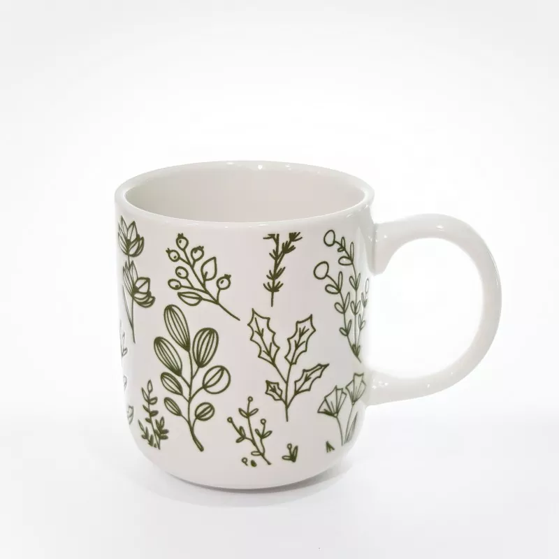 Botanical Print White Stoneware Mug Botanical Print White Stoneware Mug